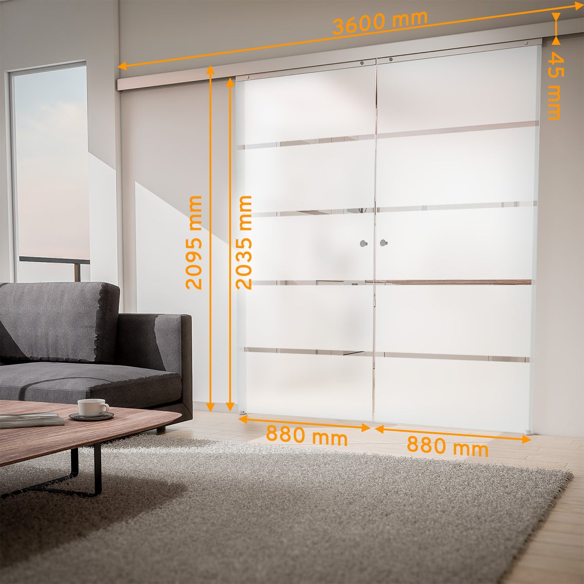 Dubbele schuifdeur van glas met blokstrepen, 1760x2035 mm, voor binnengebruik - kruk + 2-zijdige softclose