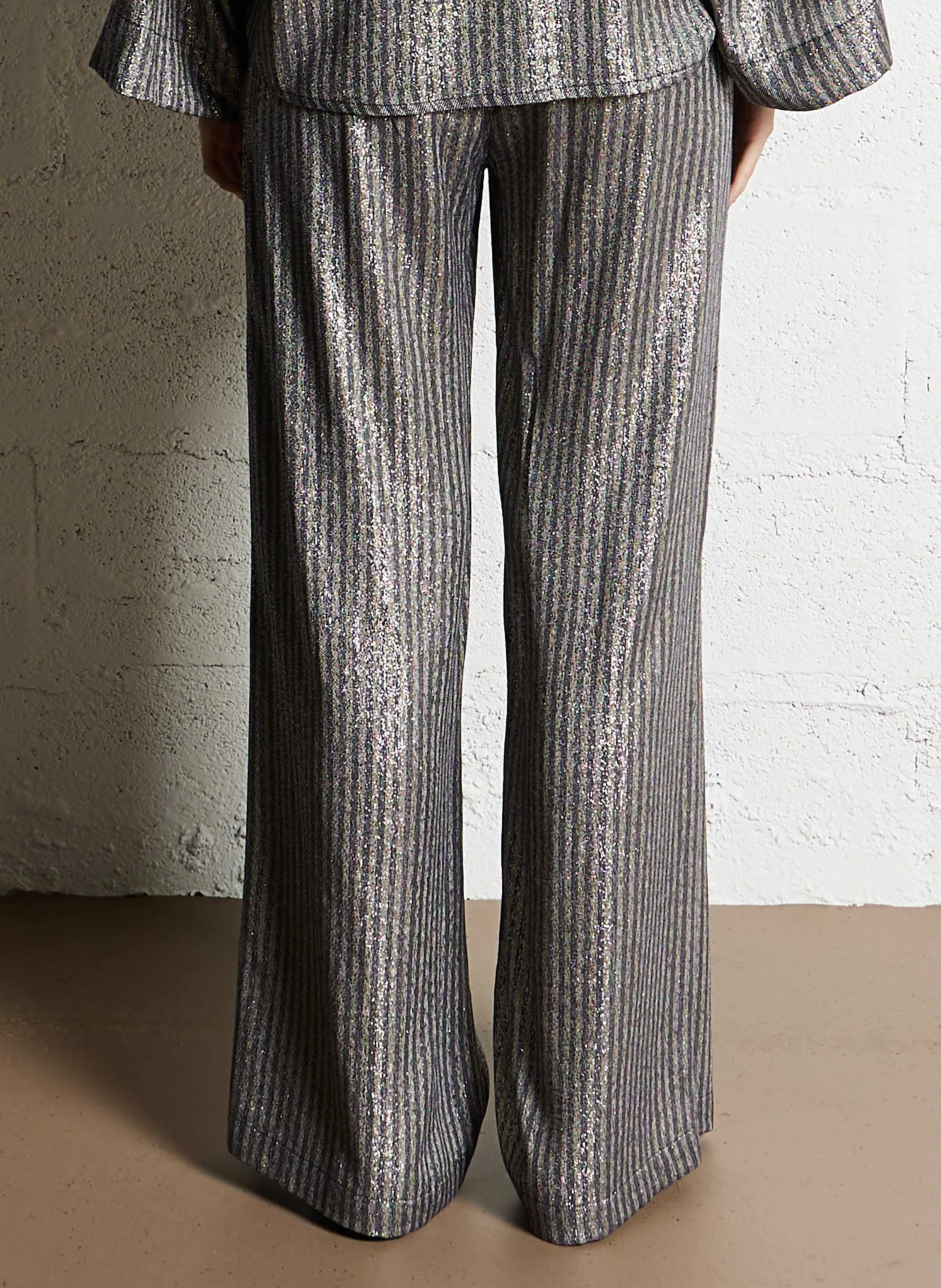 PORTORICO - Pantalon droit rayé métallisé | Beige