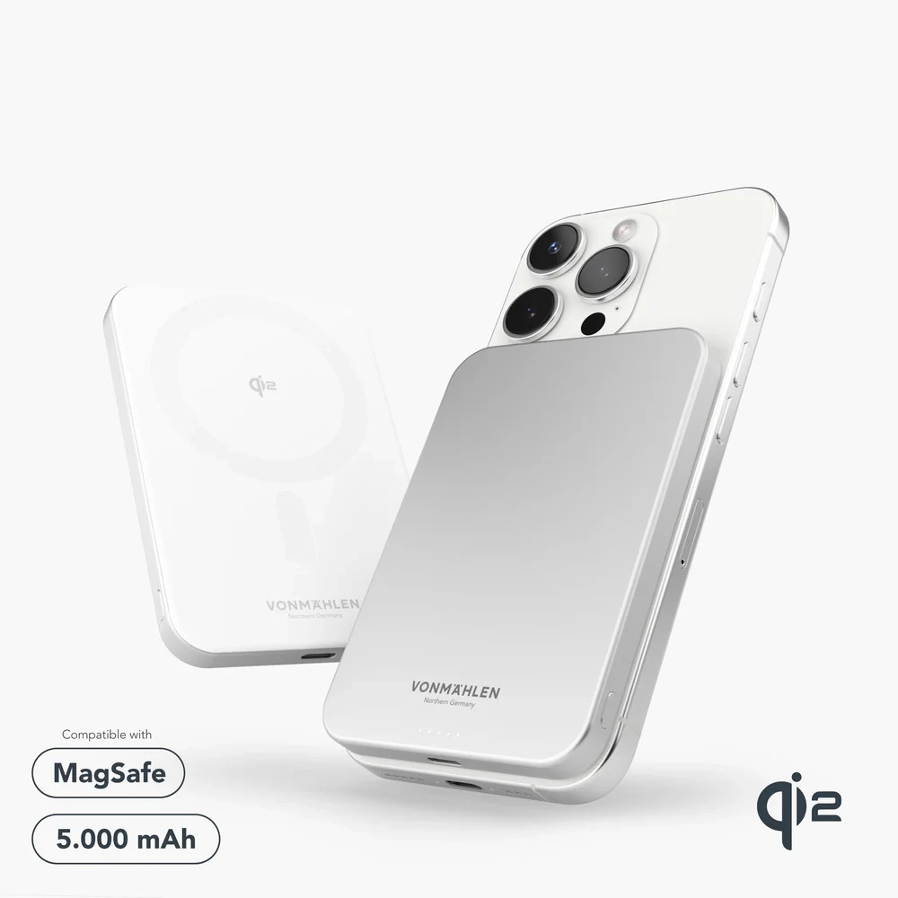 (20W) 5000mAh Evergreen Mag Alu Powerbank USB C Ladegerät Qi2 Wireless Charger Recycled (EVM00002) - White