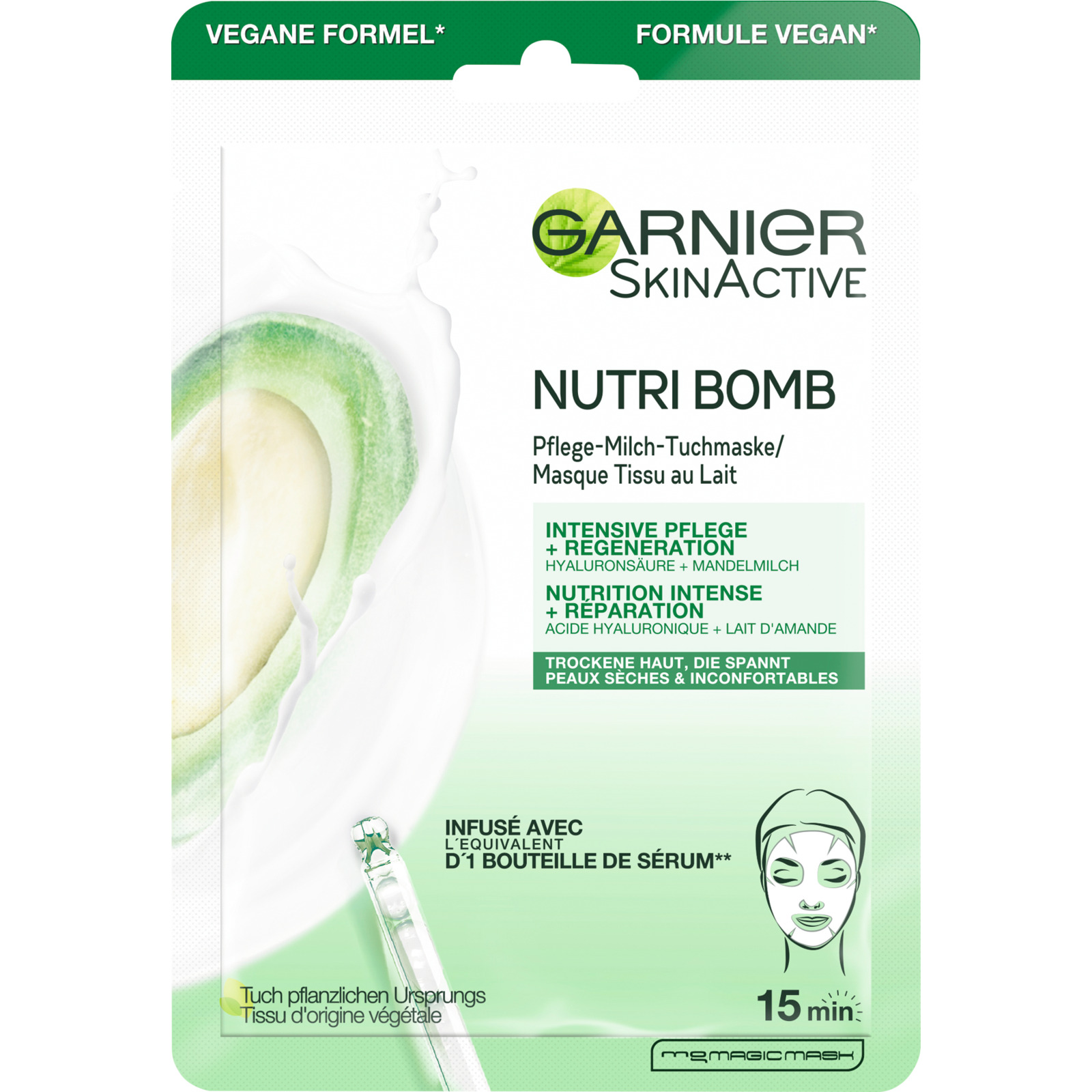 Garnier SkinActive Nutri Bomb Pflege-Milch-Tuchmaske Mandelmilch & Hyaluronsäure