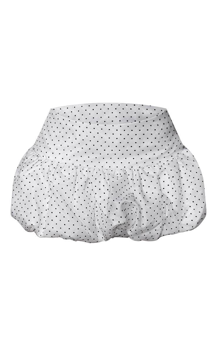 Blanc Ensemble Jupe Mini En Organza À Pois Avec Ourlet Bouffant