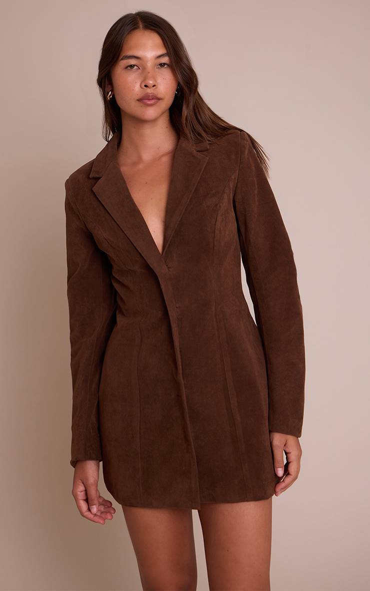 Marron Robe Blazer Effet Daim Imprimé Croco