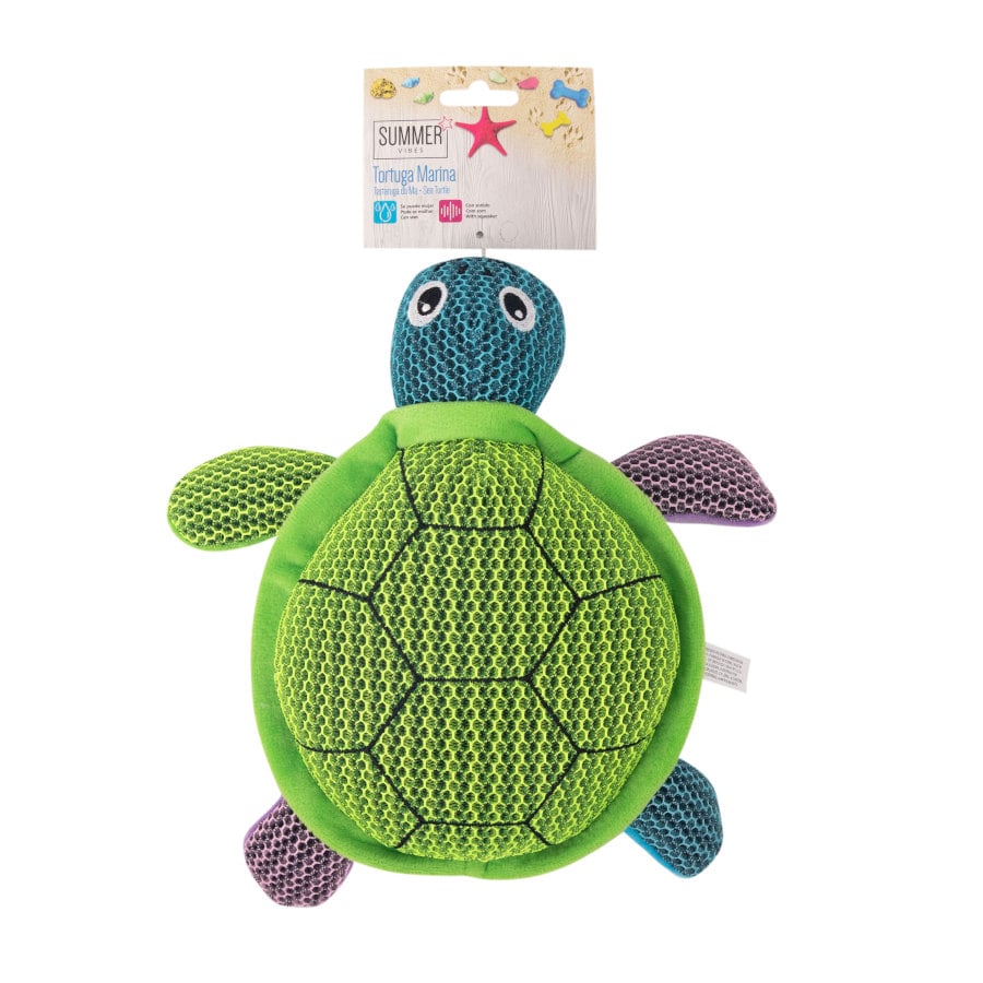 Brinquedo para cães em forma de tartaruga marinha de malha com tema de verão