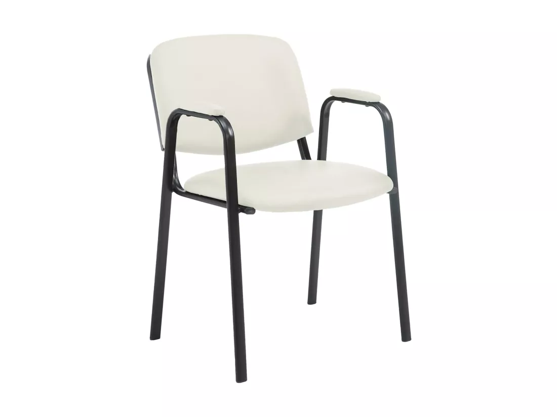 Chaise de conférence - Similicuir & Métal noir mat - Crème - Ken Pro