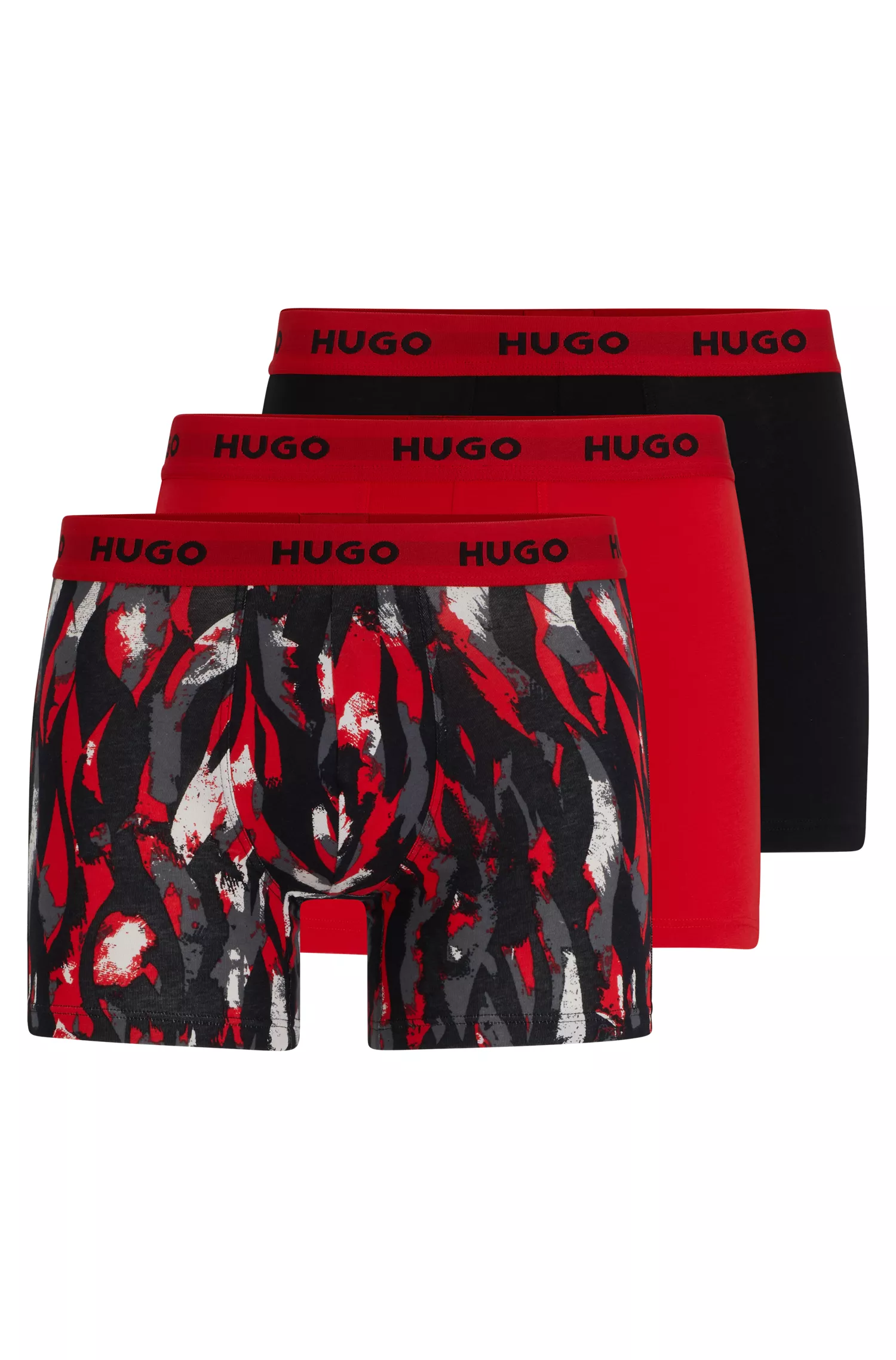 HUGO Vermelho - Pacote com três cuecas boxer de algodão elástico com cós com o logotipo.