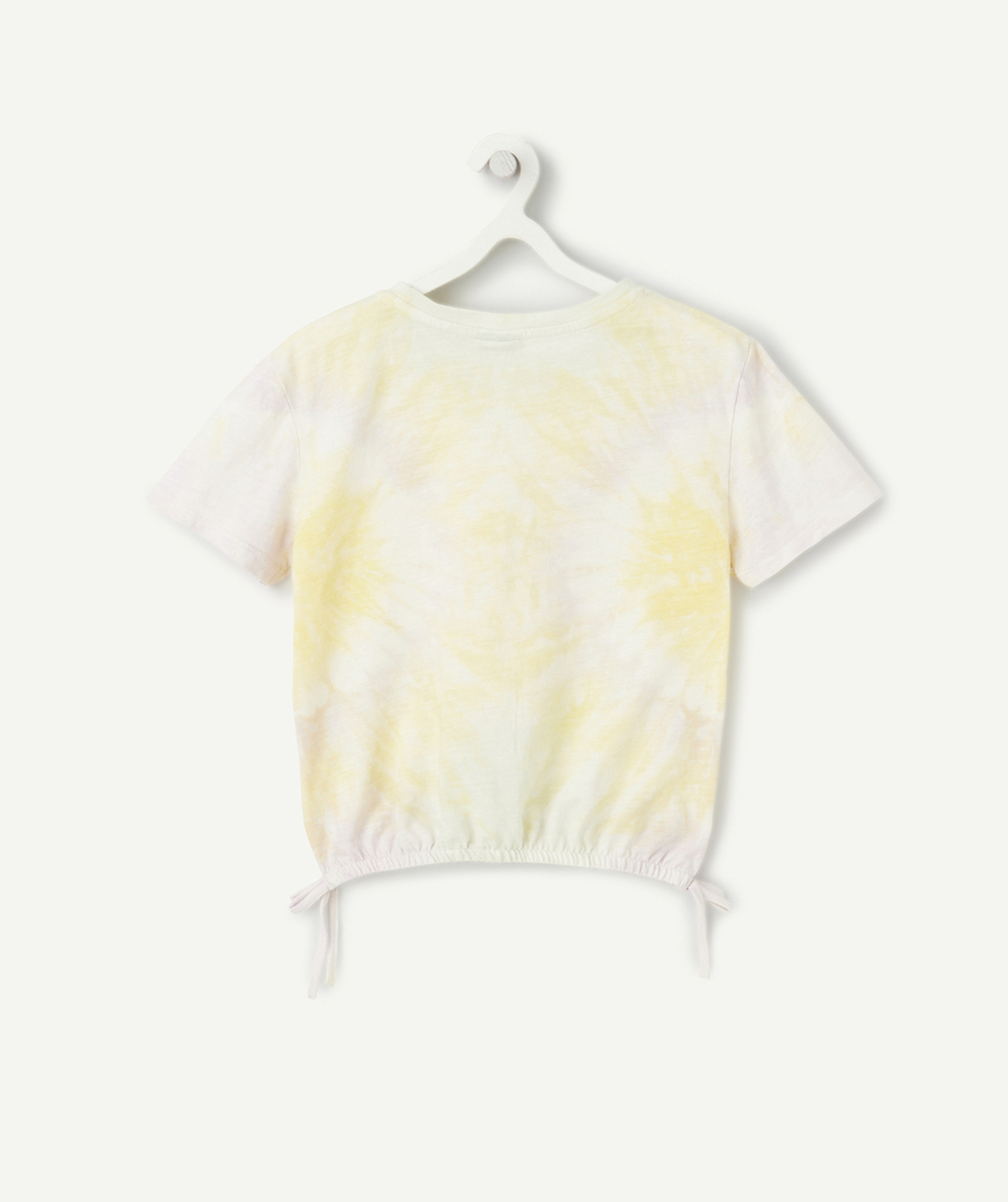 t-shirt fille en coton bio imprimé tye and die mauve et jaune