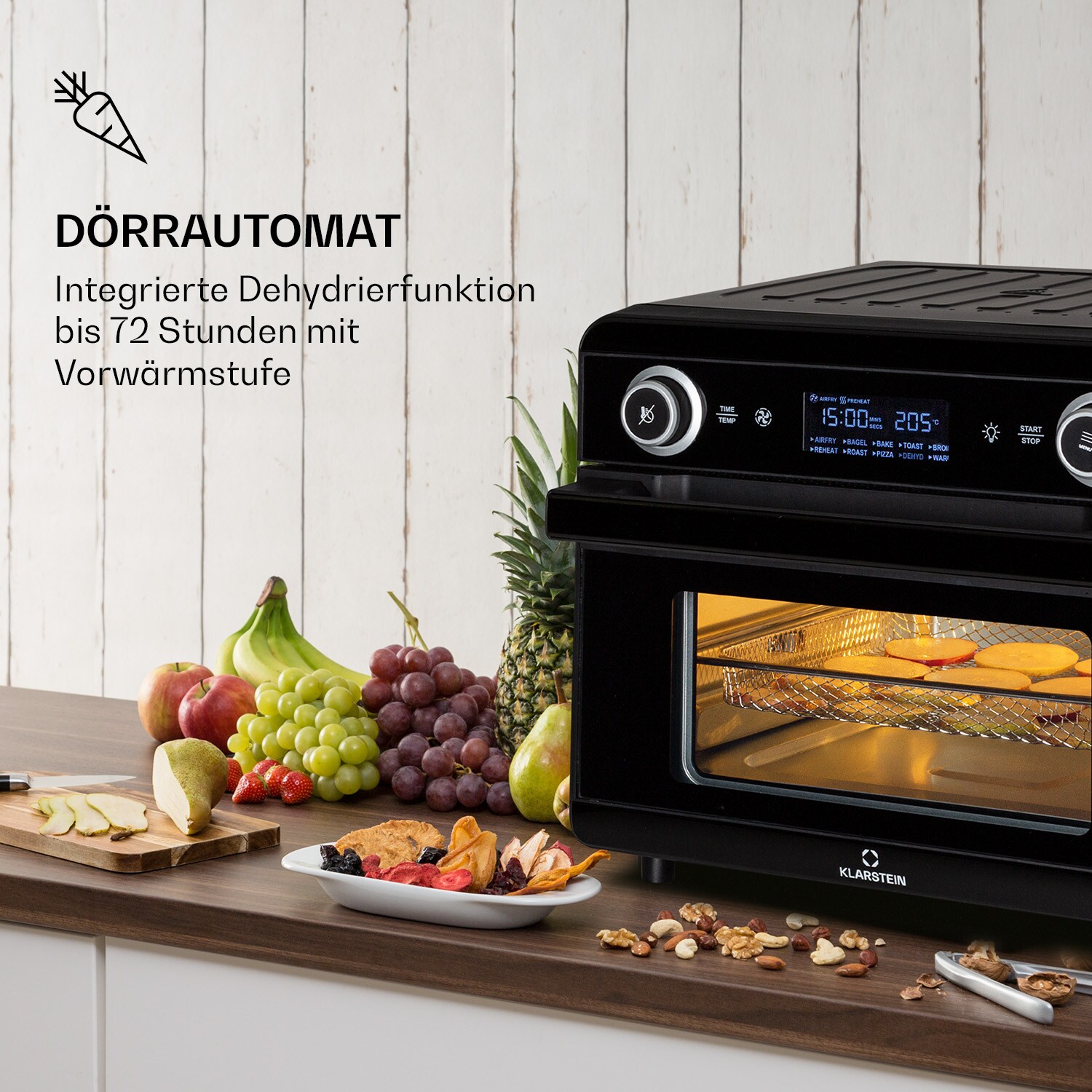 AeroVital Jumbo 3-in-1 Heißluftfritteuse Toaster Dörrautomat 1550 W 18 Liter