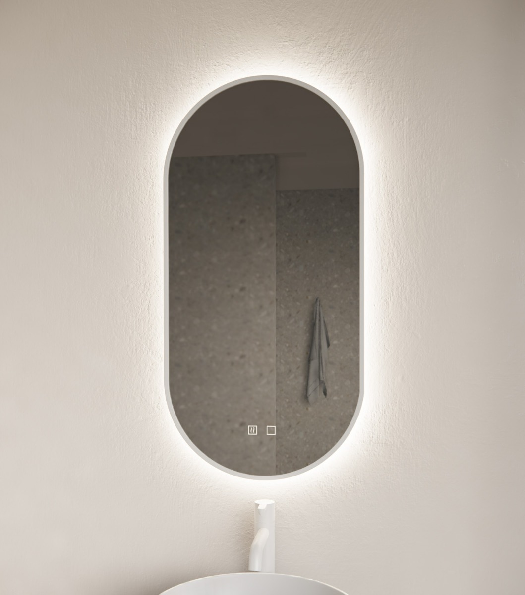 Gliss Design Aura ovale spiegel 50x100cm met LED-verlichting en verwarming wit mat