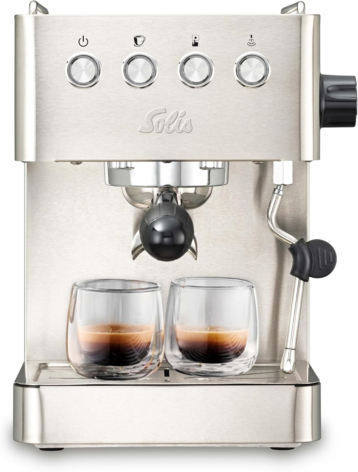 Solis Barista Gran Gusto Espressomaschine, Kaffeemaschine mit abnehmbaren Wassertank, Halbautomatische Siebträgermaschine mit 58 mm Profi-Siebhalter, Heißwasser- und Dampffunktion, Edelstahl, silber