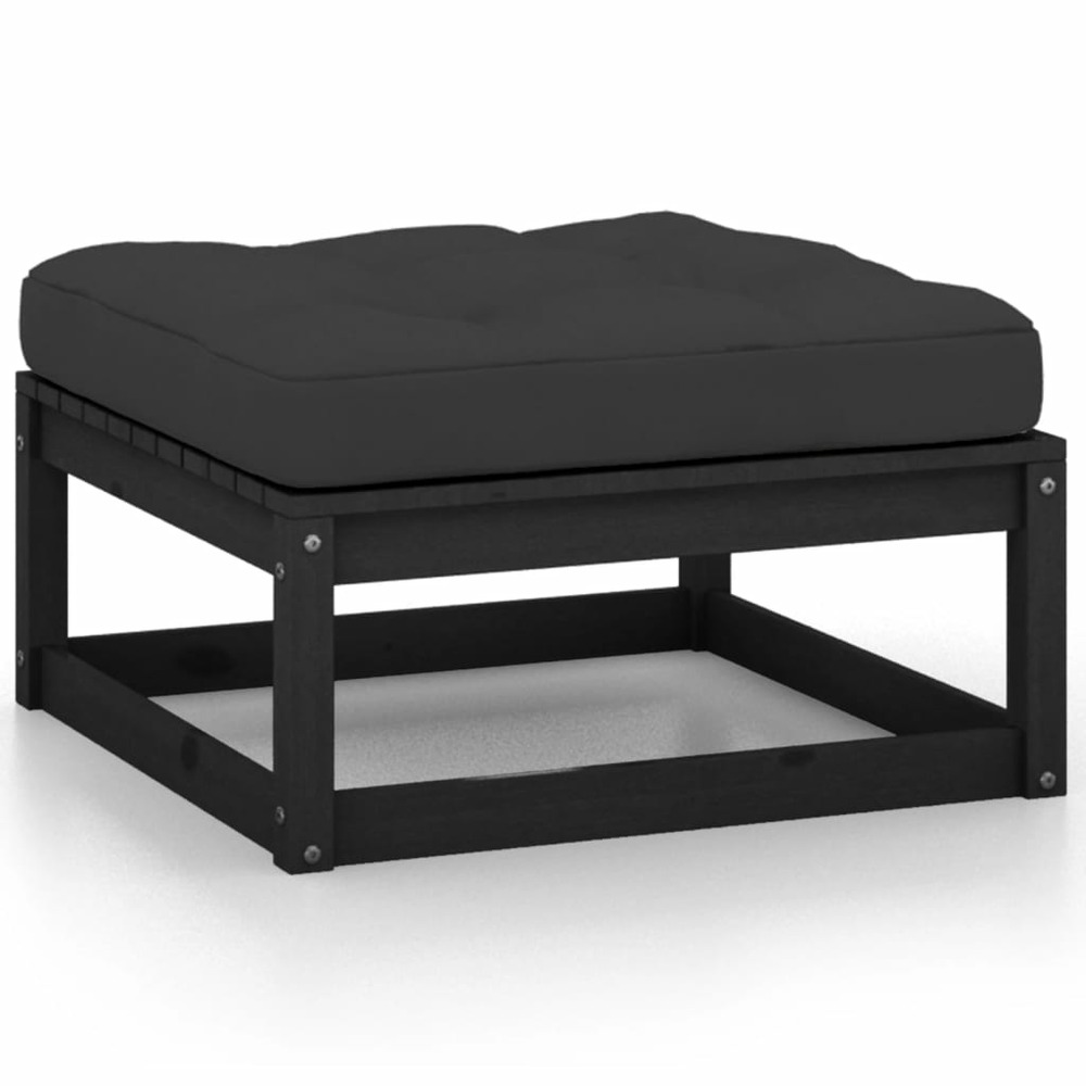 Salon de jardin meuble d'extérieur ensemble de mobilier 11 pièces avec coussins noir bois de pin massif