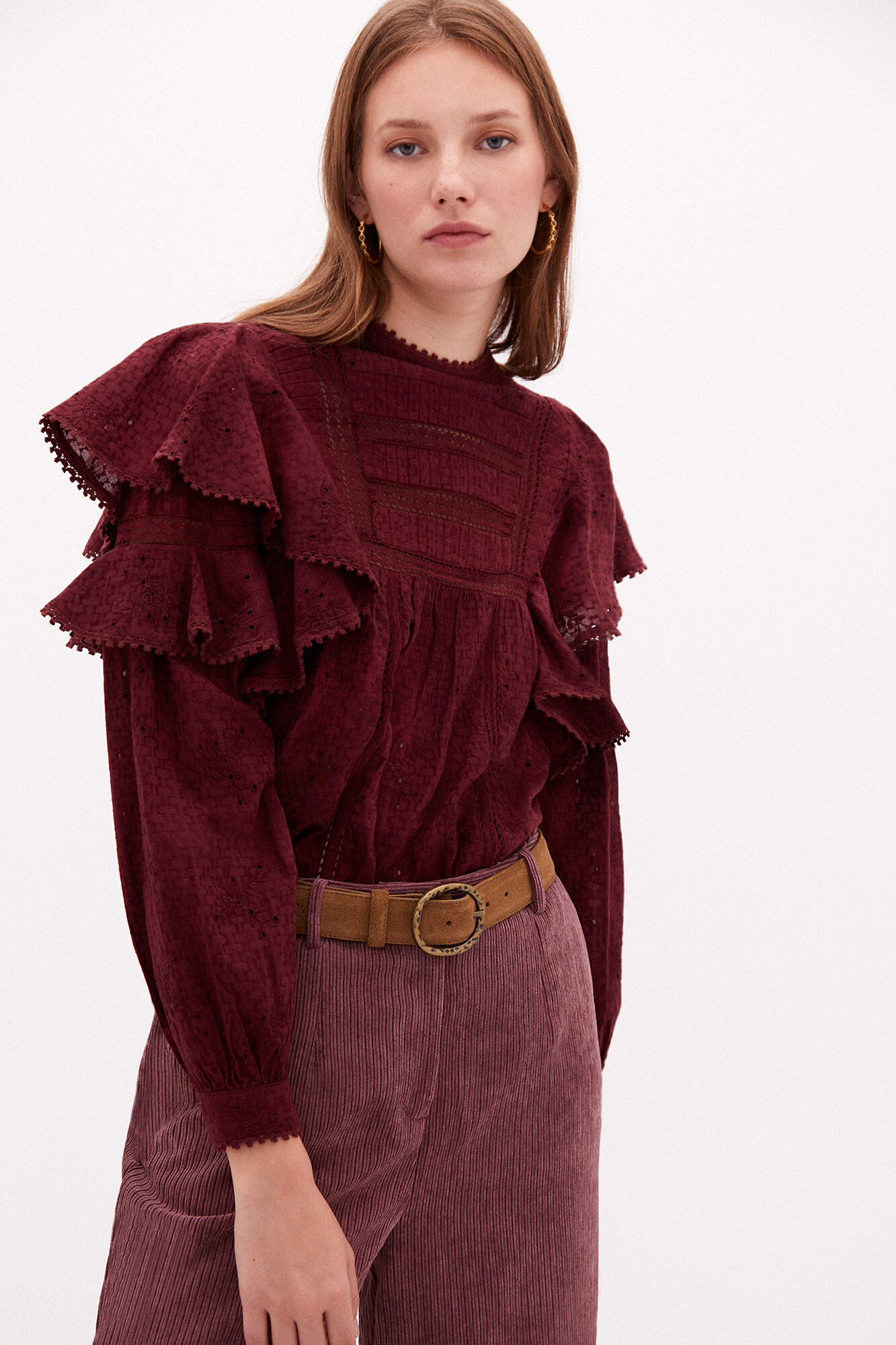 Linda blusa romântica de algodão - Vermelha