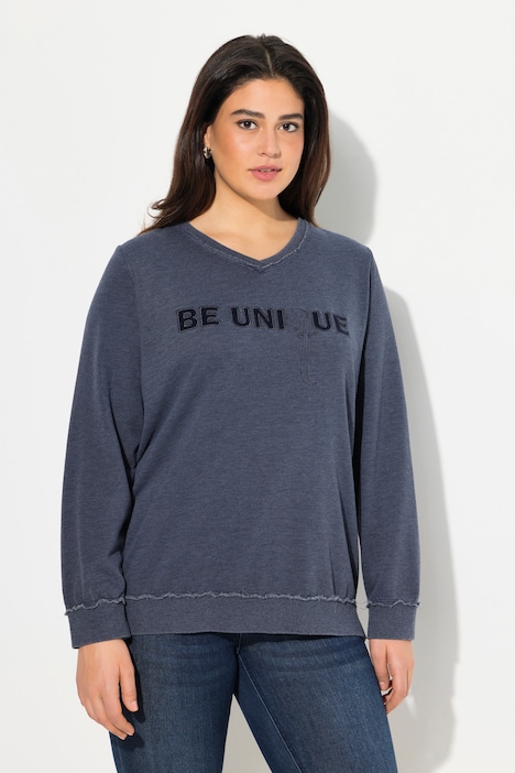 Sweat-Pullover, Schriftzug, V-Ausschnitt, Langarm