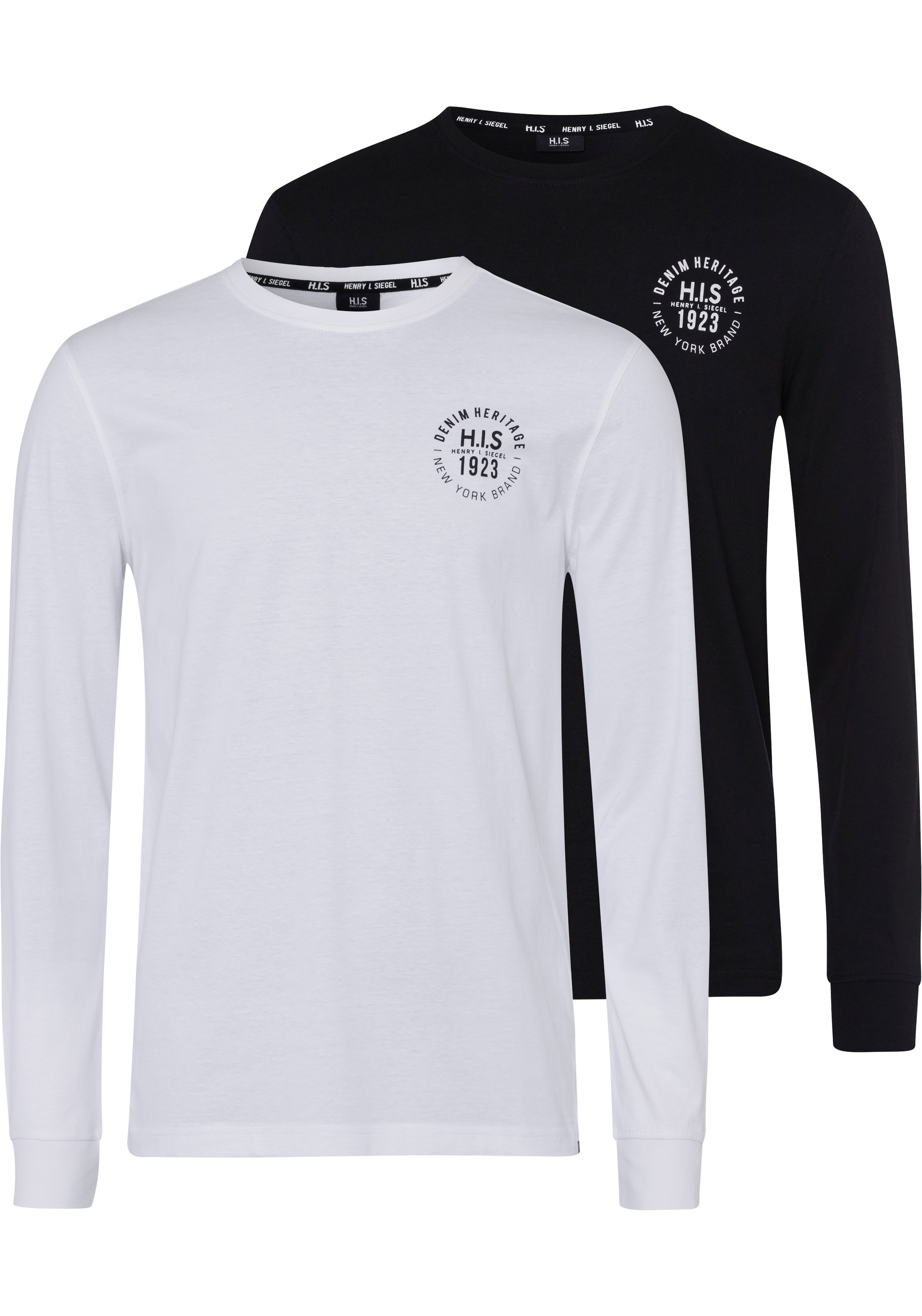H.I.S Langarmshirt, 2 Stk. Langarm,  bedruckt,  Rundhalsausschnitt,  aus 100% Baumwolle