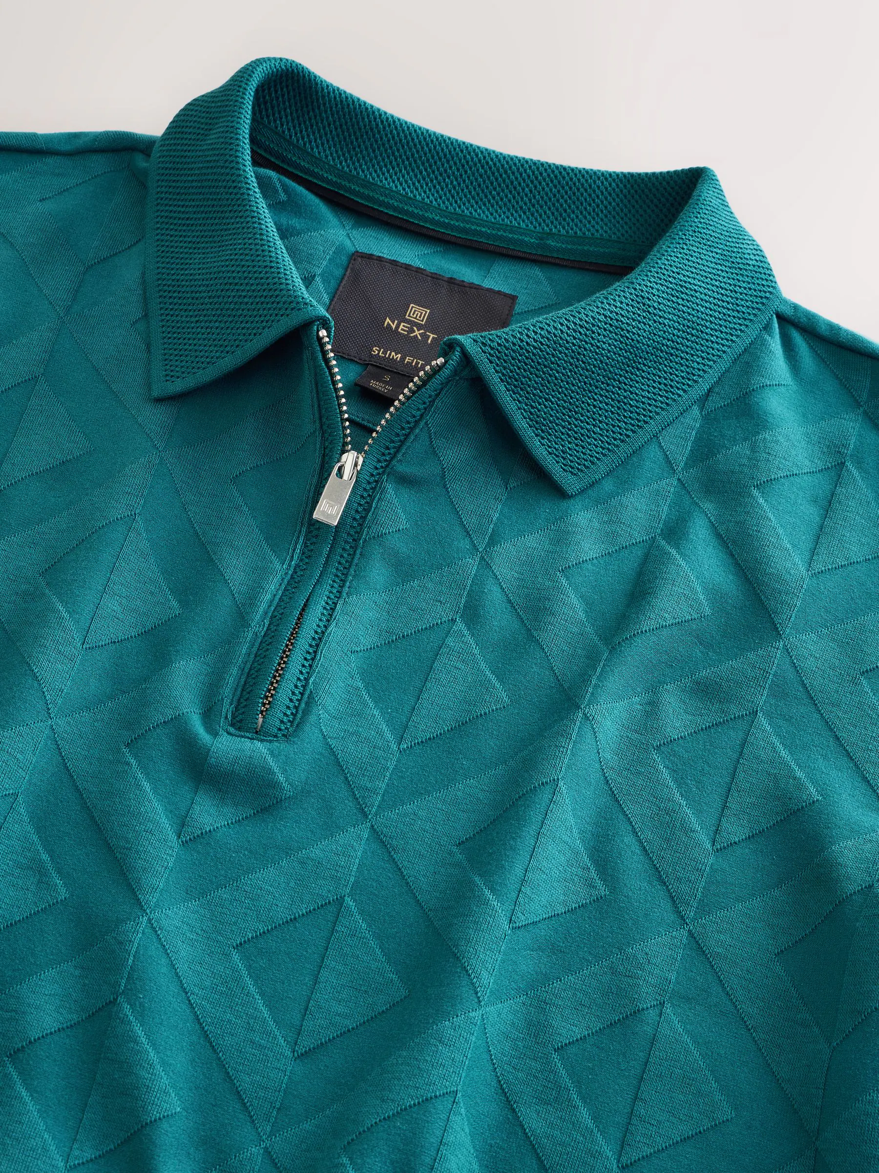 Blauwgroen - Normale Pasvorm - Net jacquard poloshirt