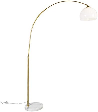 Qazqa - Moderne Bogenlampe Messing mit weißem Schirm - Arc Basic I Wohnzimmer I Schlafzimmer - Stahl Rund I Länglich - LED geeignet E27