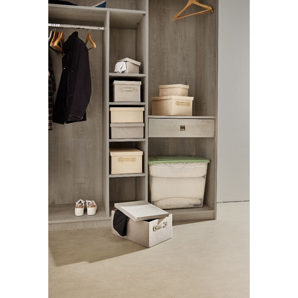 Boîte de rangement coton gris ou beige 40,5xH18x26,5cm