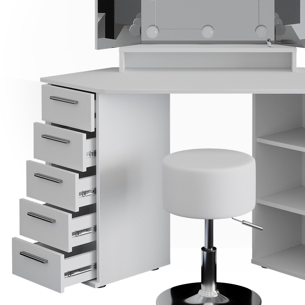 Vicco Eckschminktisch Frisiertisch Frisierkommode Sofia Weiß Spiegel LED Hocker