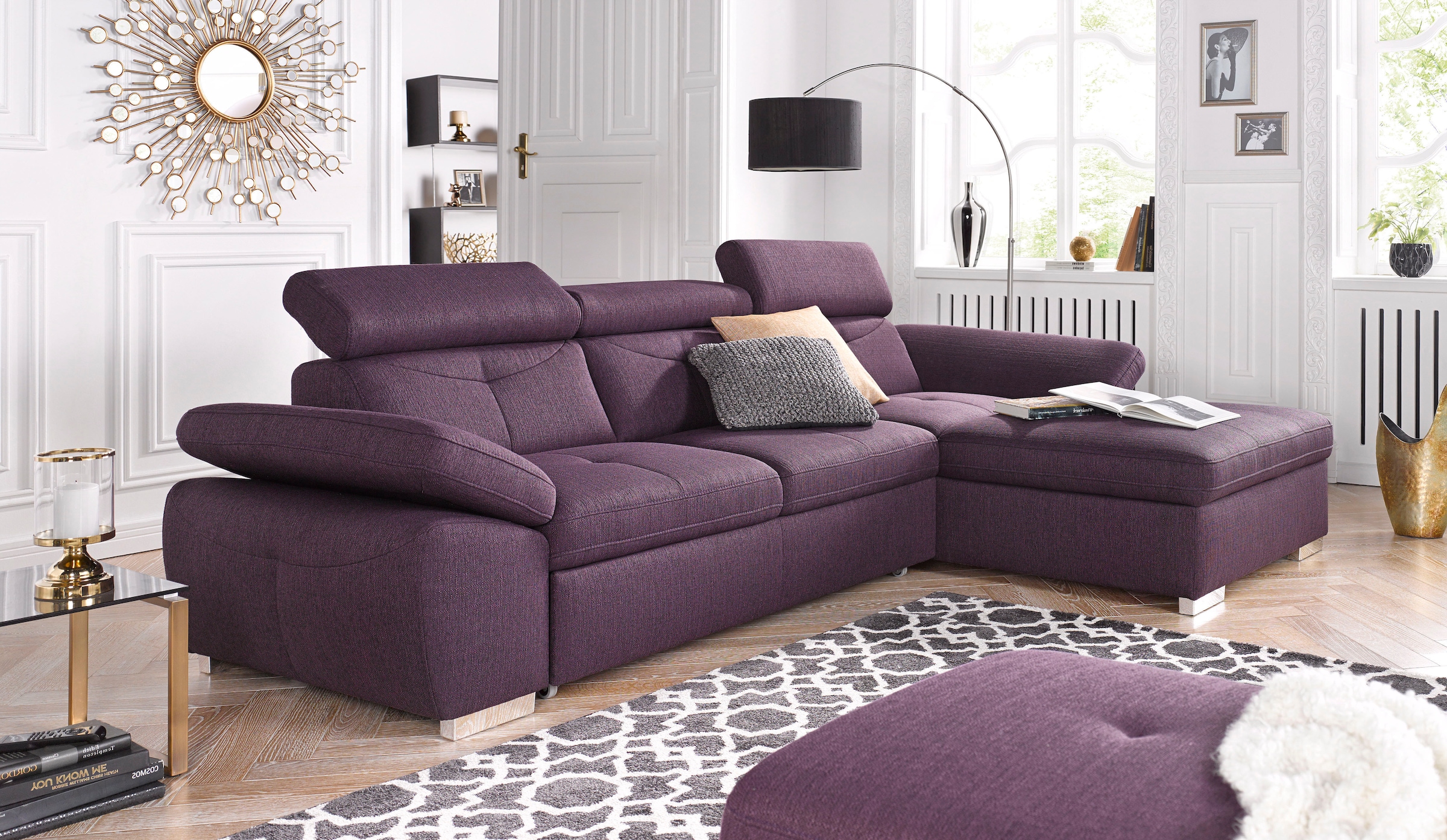 exxpo - sofa fashion Ecksofa »Spring, super bequem, mit Armteil- und Kopfteilfunktion« L-Form, wahlweise mit Bettfunktion und Bettkasten