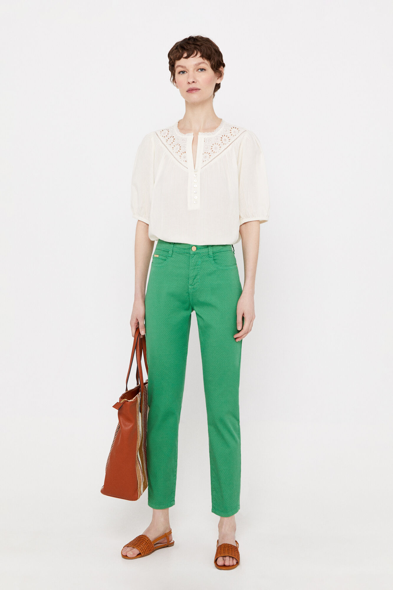 Calça skinny jacquard com caimento sensacional - Verde