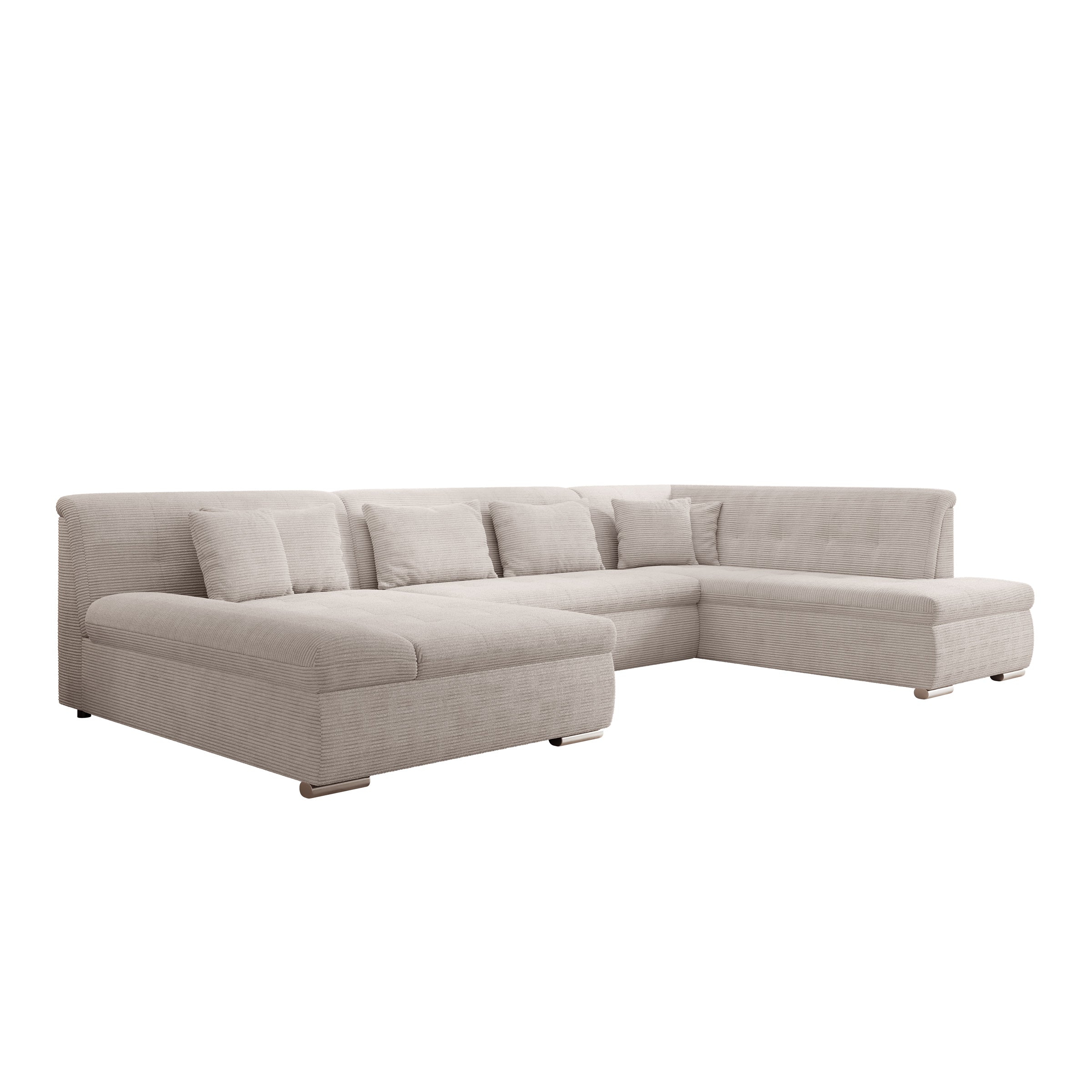 Alberta XL - Hoekbank 5-zits met slaapfunctie - Ribstof beige - Links - 346x207x80 cm