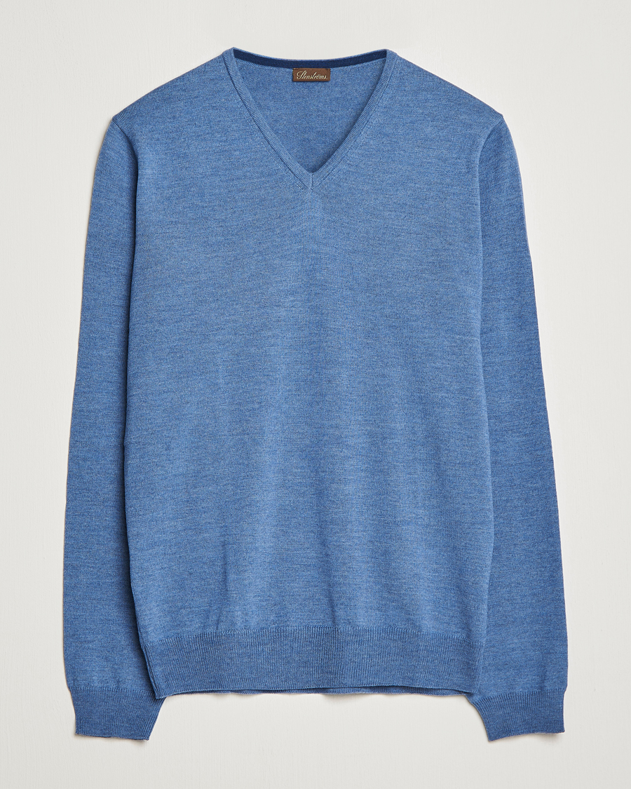 Stenströms Merino Patch V-Neck Light Blue/Blue