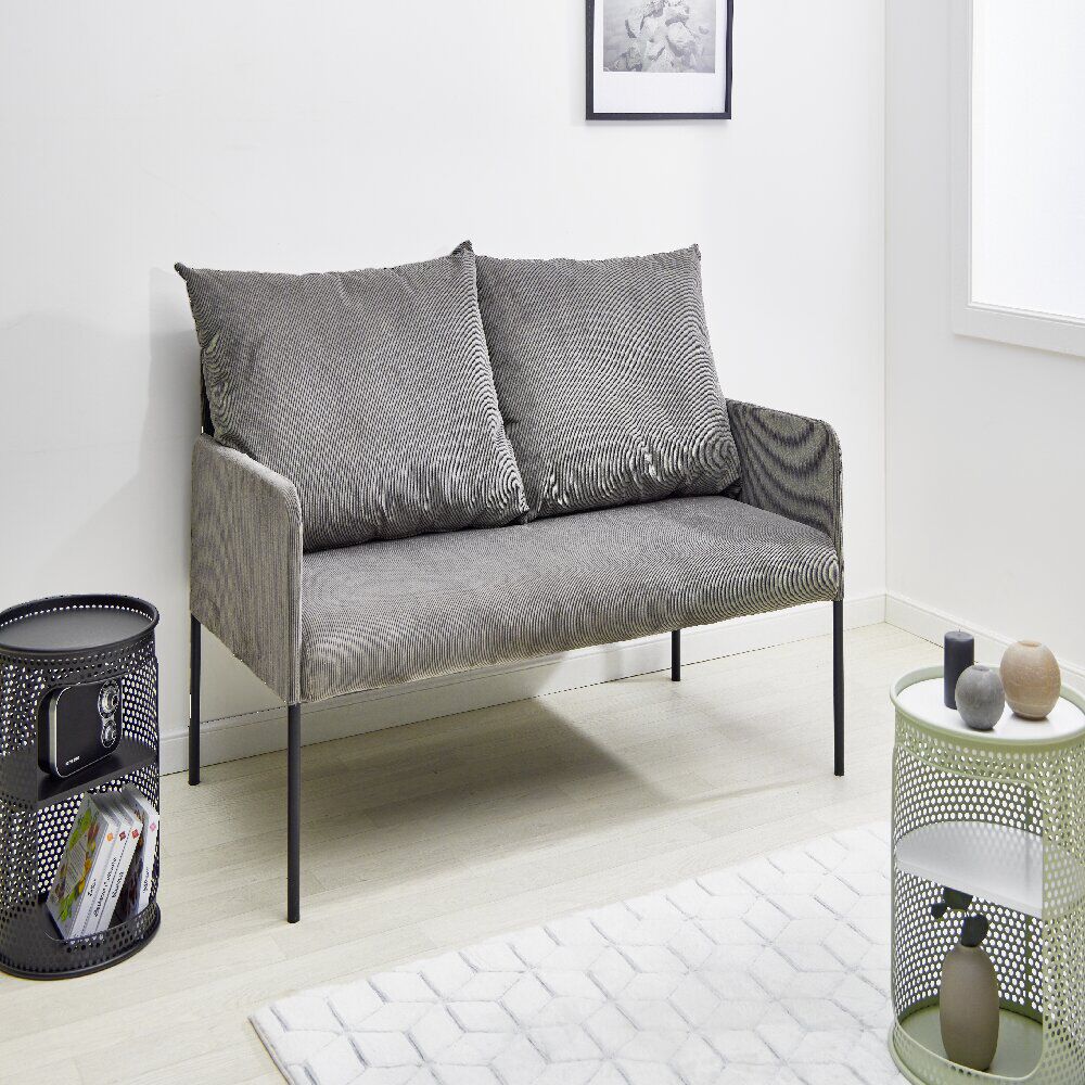 Canapé Haly velours côtelé gris 144x76,5x96cm