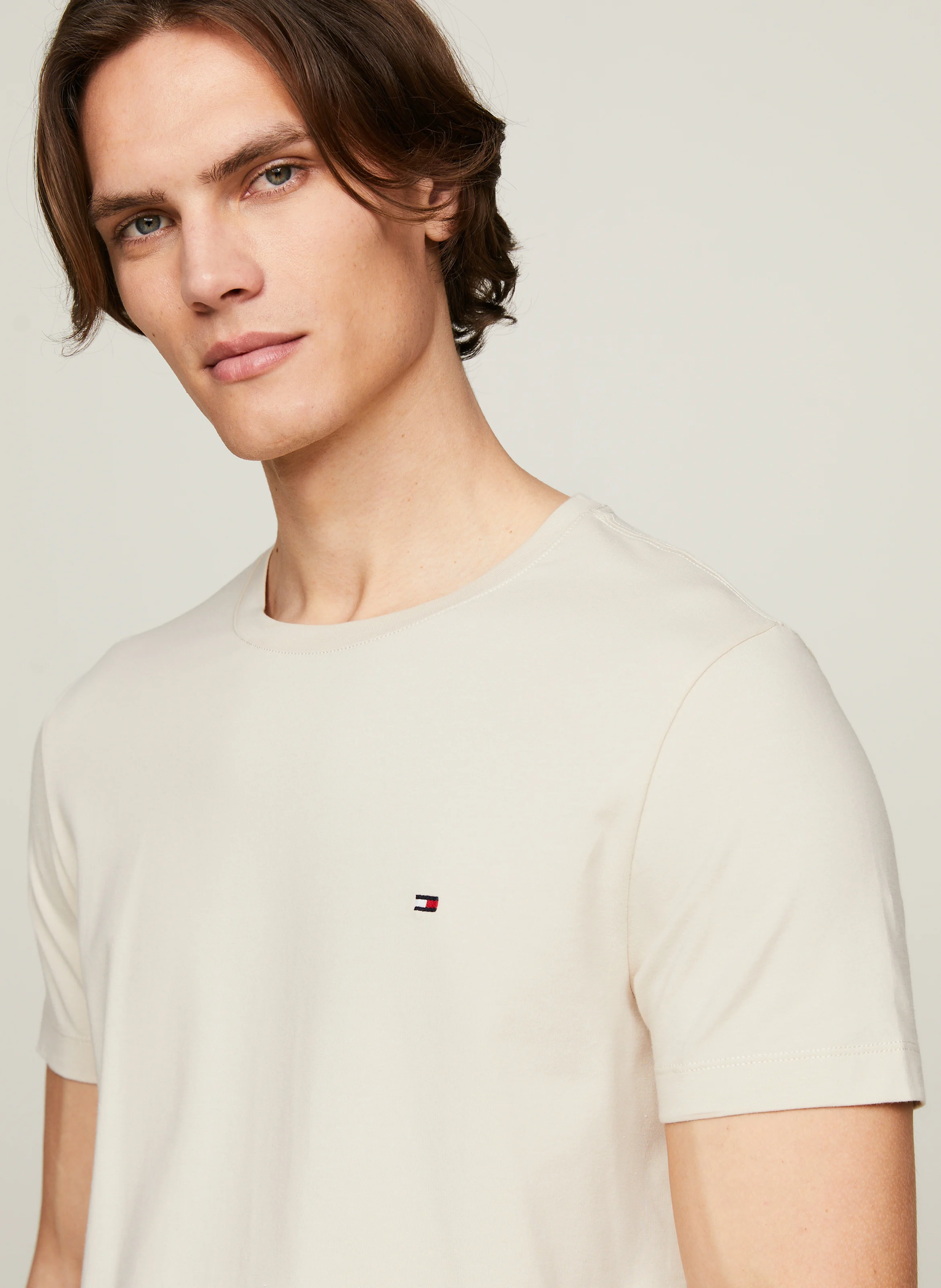 Tee-shirt col rond slim-fit en coton bio | Beige