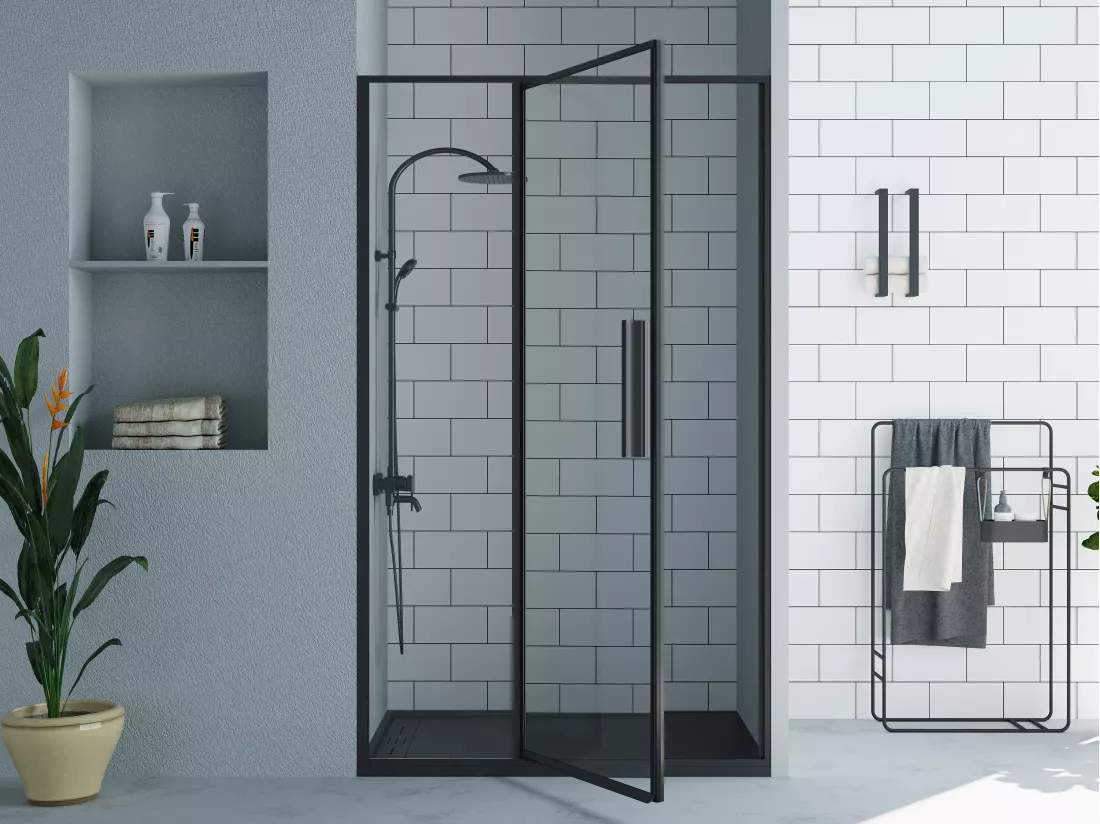 Porte de douche pivotante noir mat style industriel - 120 x 195 cm - TORONI
