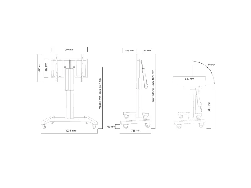 Neomounts PLASMA-M2500T - Vogn med hjul - motoriseret - for fladt panel/AV-udstyr - sølv, RAL 9006, hvid aluminium - skærmstørrelse: 42