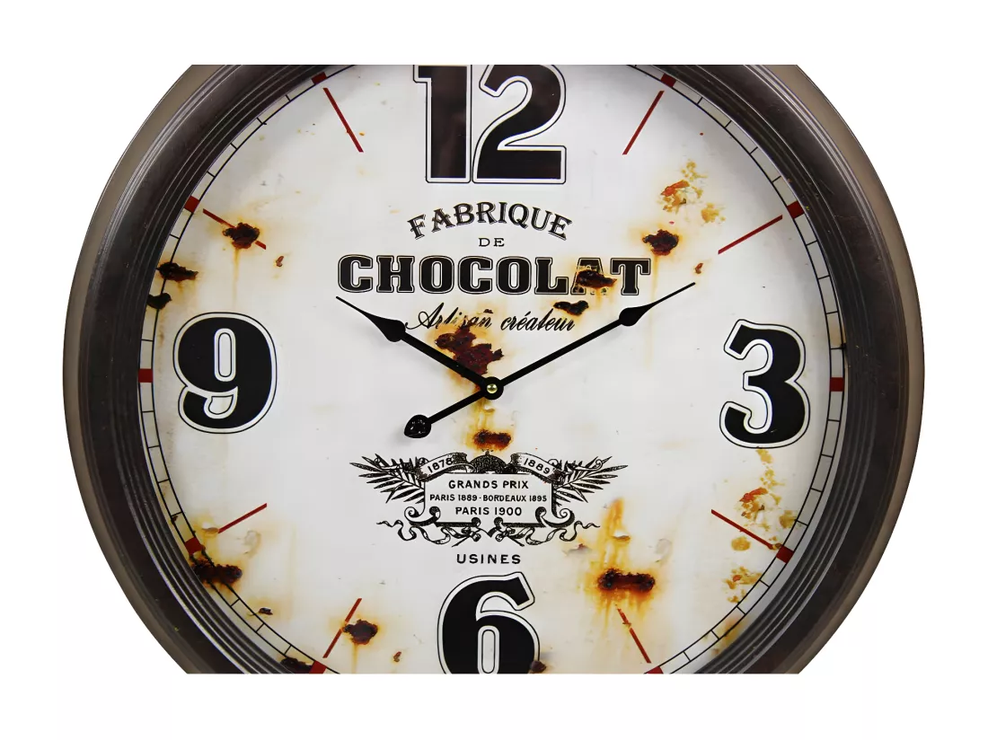 Horloge ancienne murale fabrique de chocolat Métal Blanc - Décoration d'Autrefois