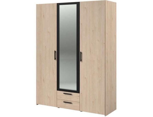 PARISOT - Armoire varia - décor chene et noir - 3 portes battantes + 2