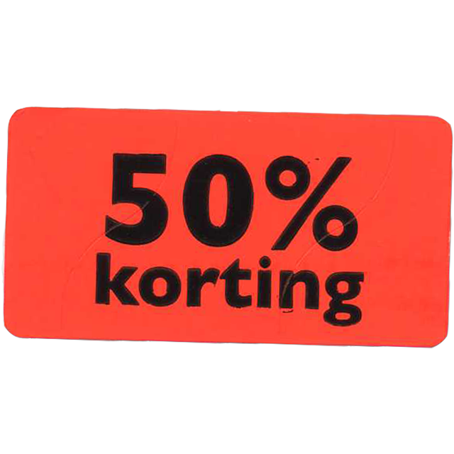 Etiket, Reclame-etiket, papier, 50% korting, permanent, 47x25mm, fluor/rood