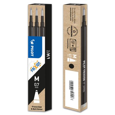Pilot Frixion Ball - 3 Recharges pour rollers effaçables - 0,7 mm - noir