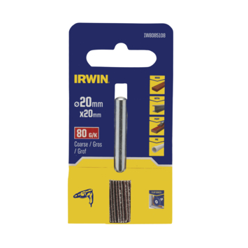 Irwin lamellenschuurwiel voor (accu)boormachine. Ø20mm. Lengte 20 mm. Korrel 80.