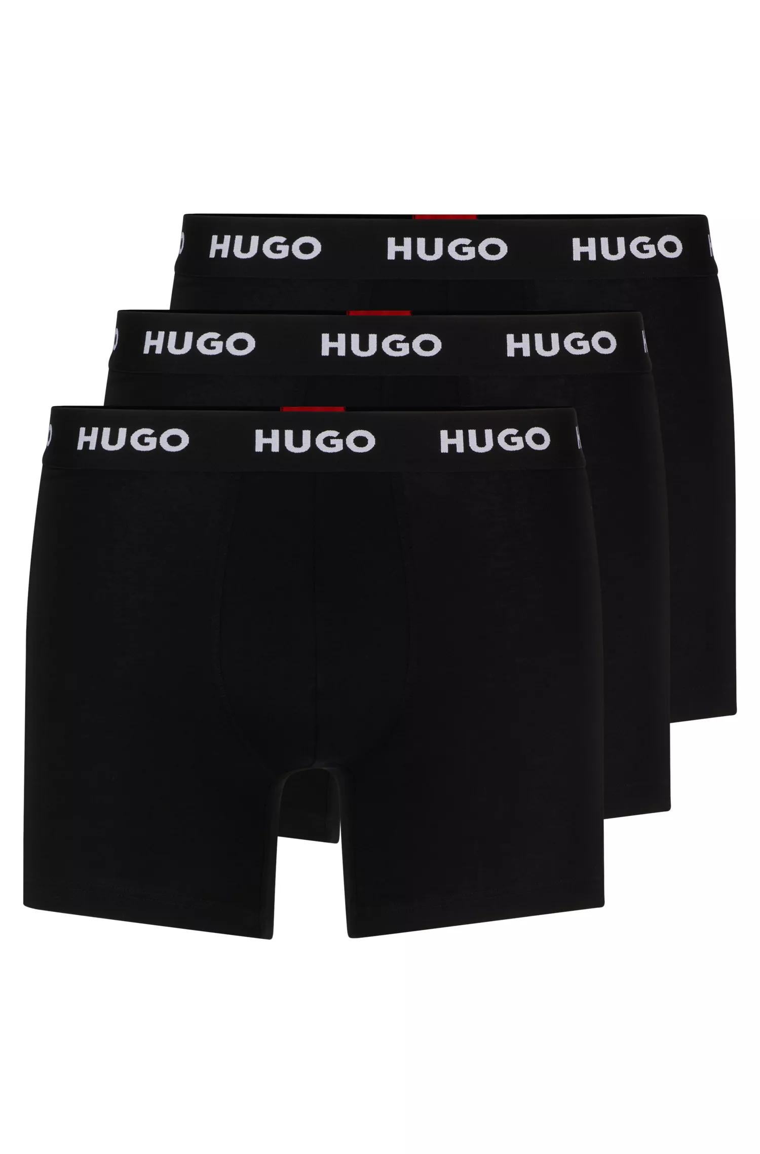 HUGO Vermelho - Pacote com três cuecas boxer de algodão elástico com cós com o logotipo.