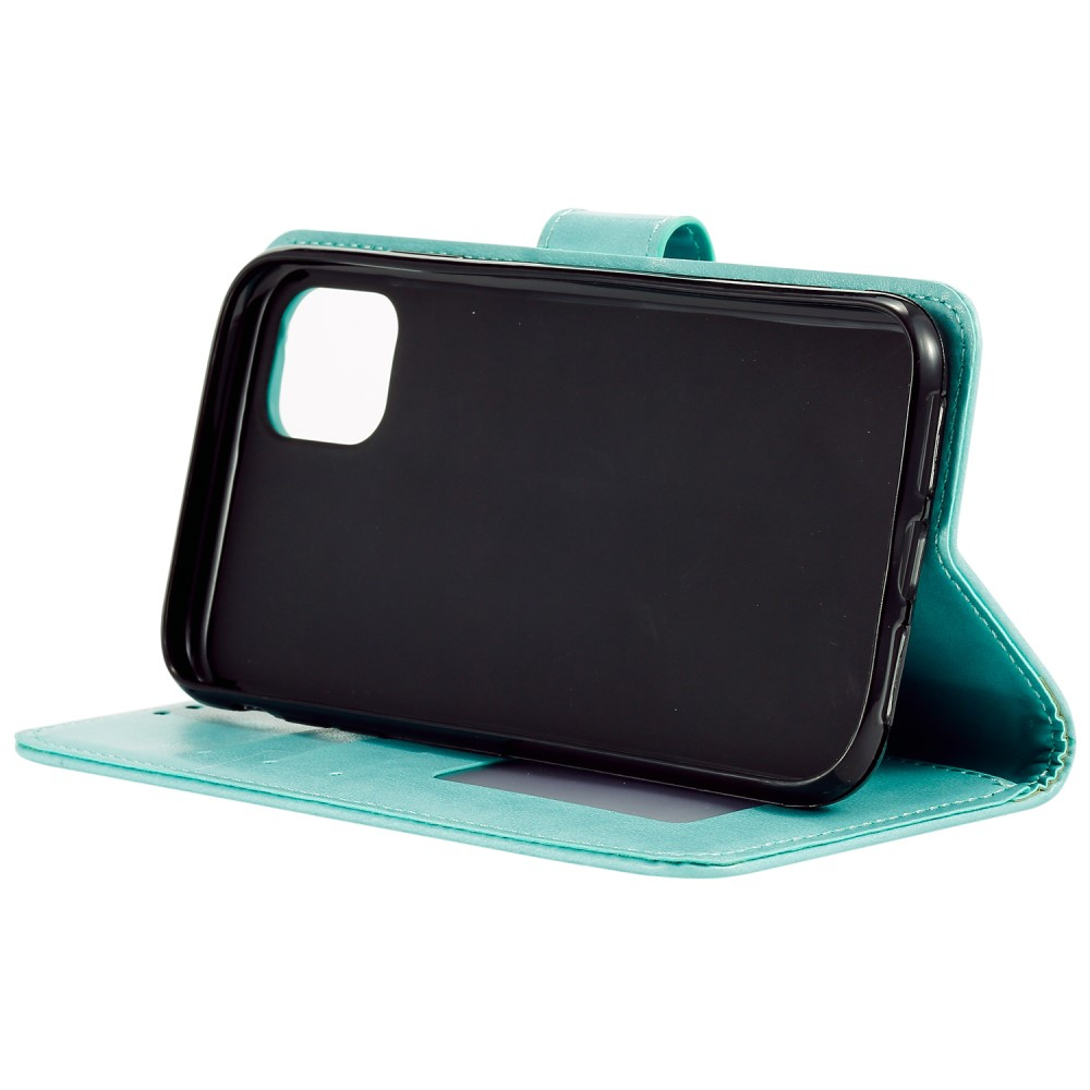 iPhone 13 Leder Tasche Wallet - Mandala Flowers Imprint - Türkis