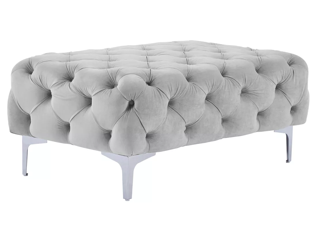Pouf chesterfield en velours gris clair EDWINA
