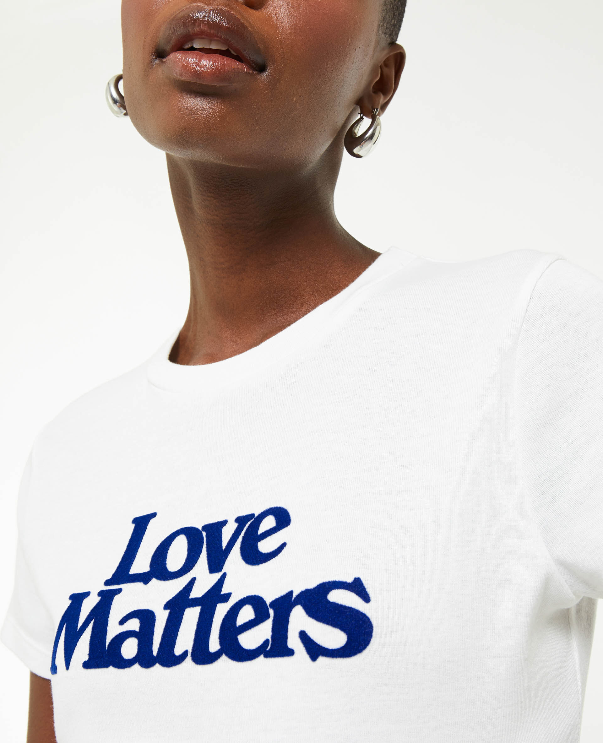 T-shirt manches courtes avec flocage velours - Blanc