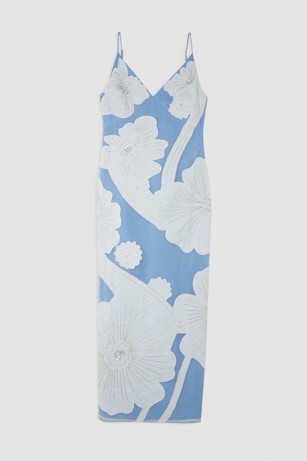 KarenMillen Robe Midi En Organdi Satiné Tissé Avec Appliqués