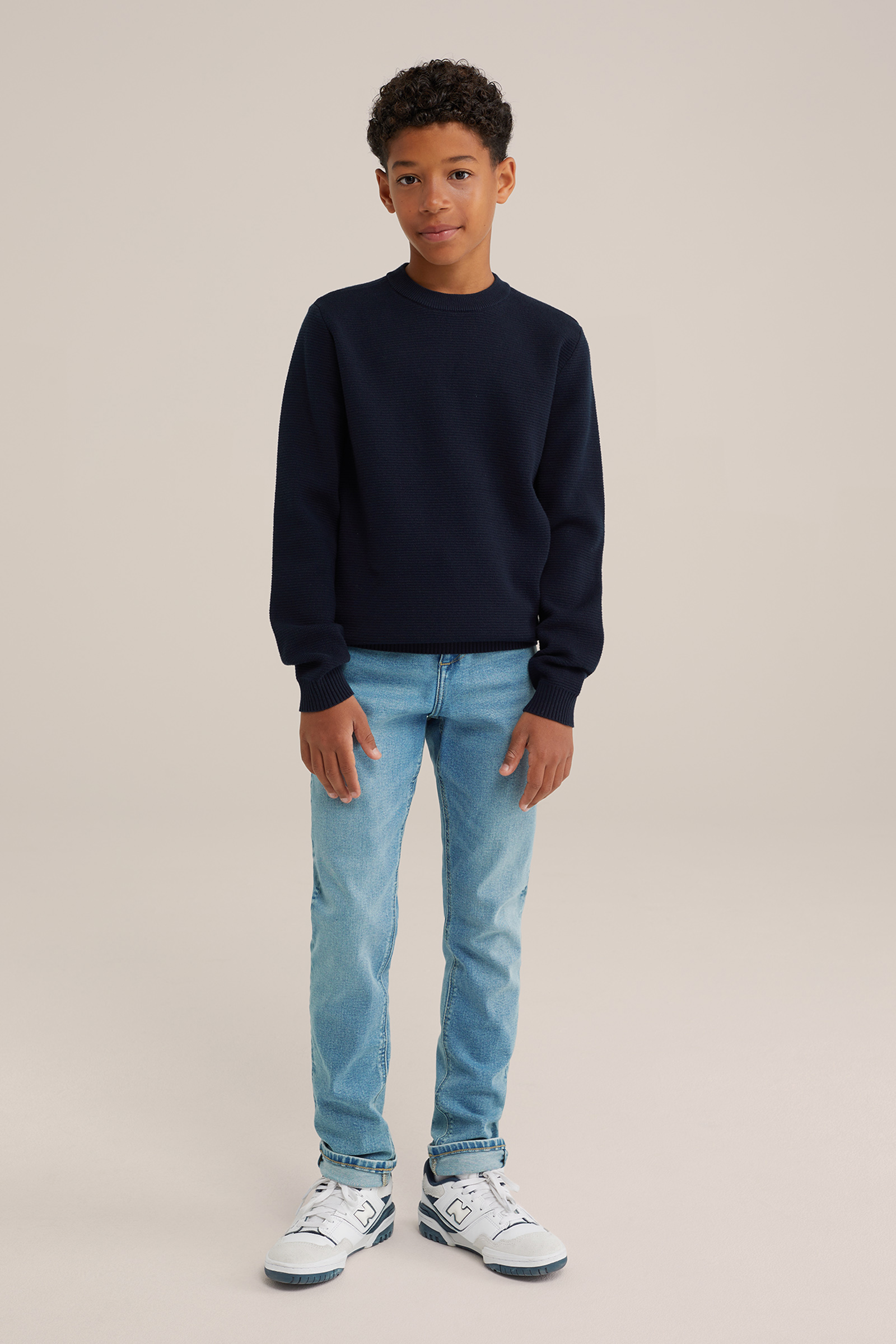 Jongens gebreide trui met ribstructuur WE Fashion Donkerblauw
