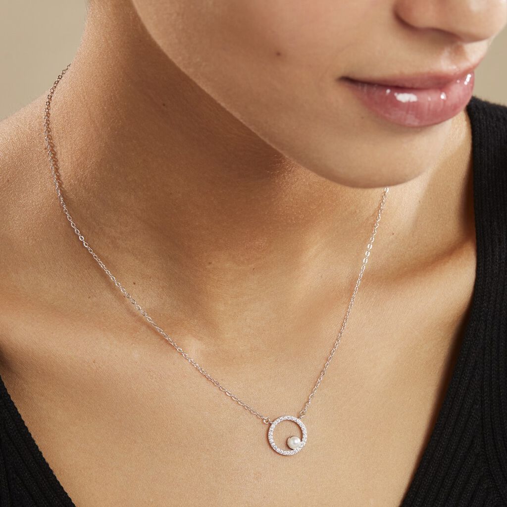 Collier Marthe Argent Blanc Perle De Culture Et Oxyde De Zirconium
