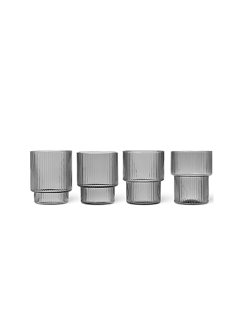 FERM LIVING Glas 4er Set RIPPLE Smoked Grey grau