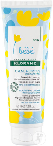 Klorane Bébé Crème Nutritive Cold Cream Visage/Corps/Mains Peaux Sèches Et Très Sèches Tube 125ml