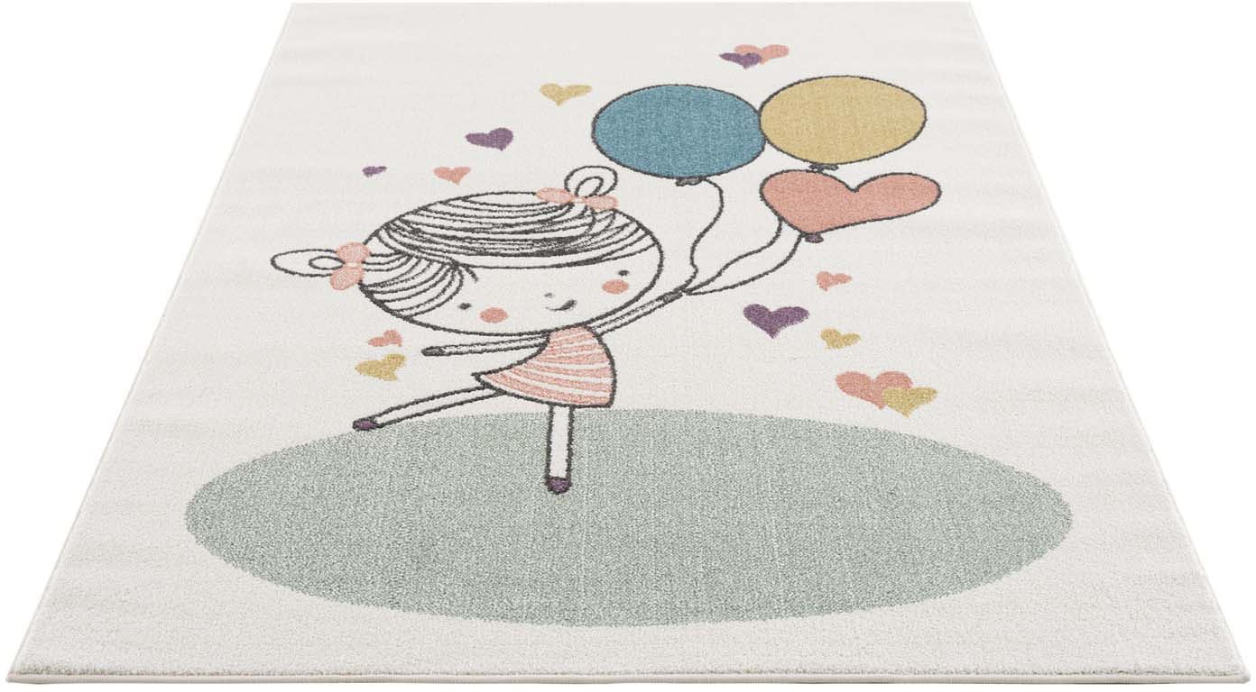 Carpet City Kinderteppich »Anime9393« rechteckig 11 mm Höhe Spielteppich, Mädchen, Herzen, Ballon, Weicher Flor, Pflegeleicht