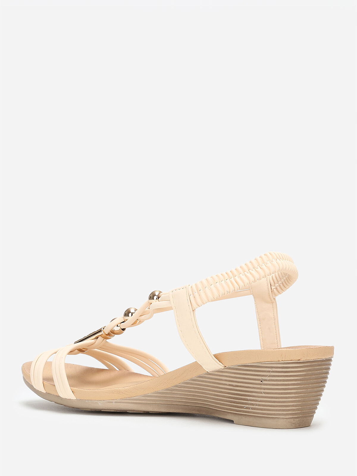 Sandales compensées beiges à détails dorés Beige- Beige
