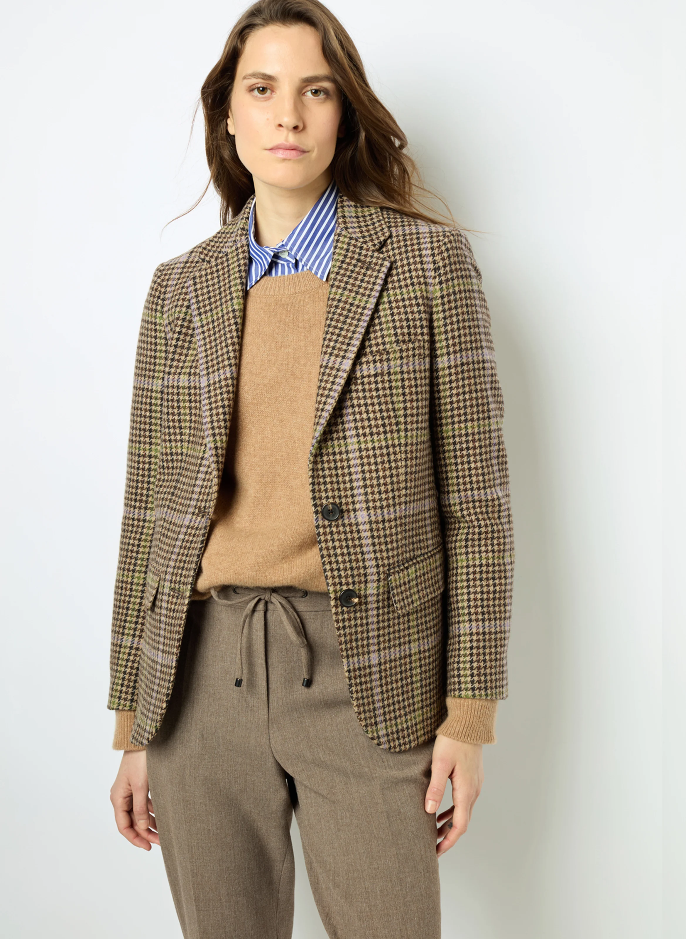MISTI - Veste de blazer ajustée en laine mélangée | Marron