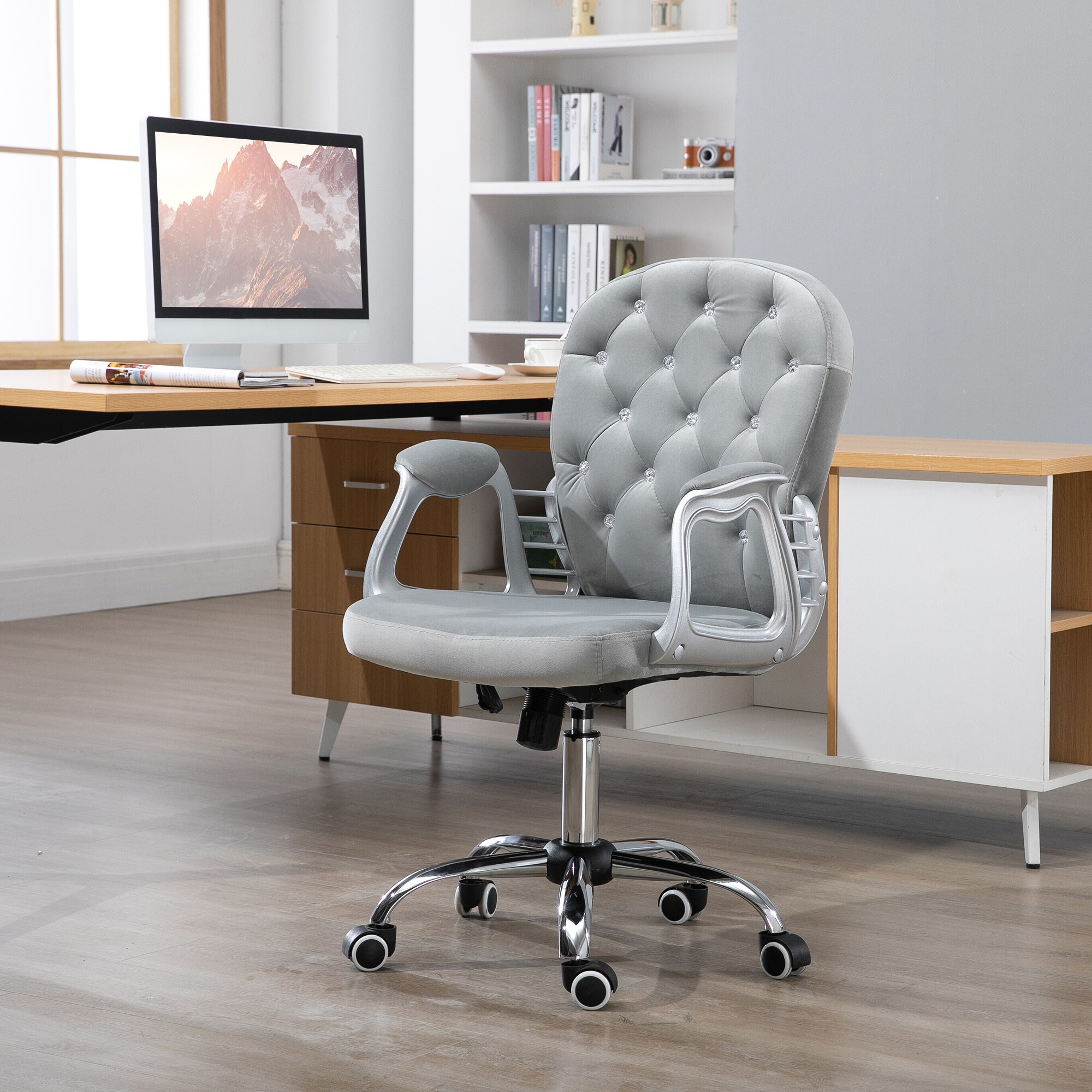 HOMCOM Drehstuhl im eleganten Design grau 60,5 x 59,5 x 95-105 cm (BxTxH)
