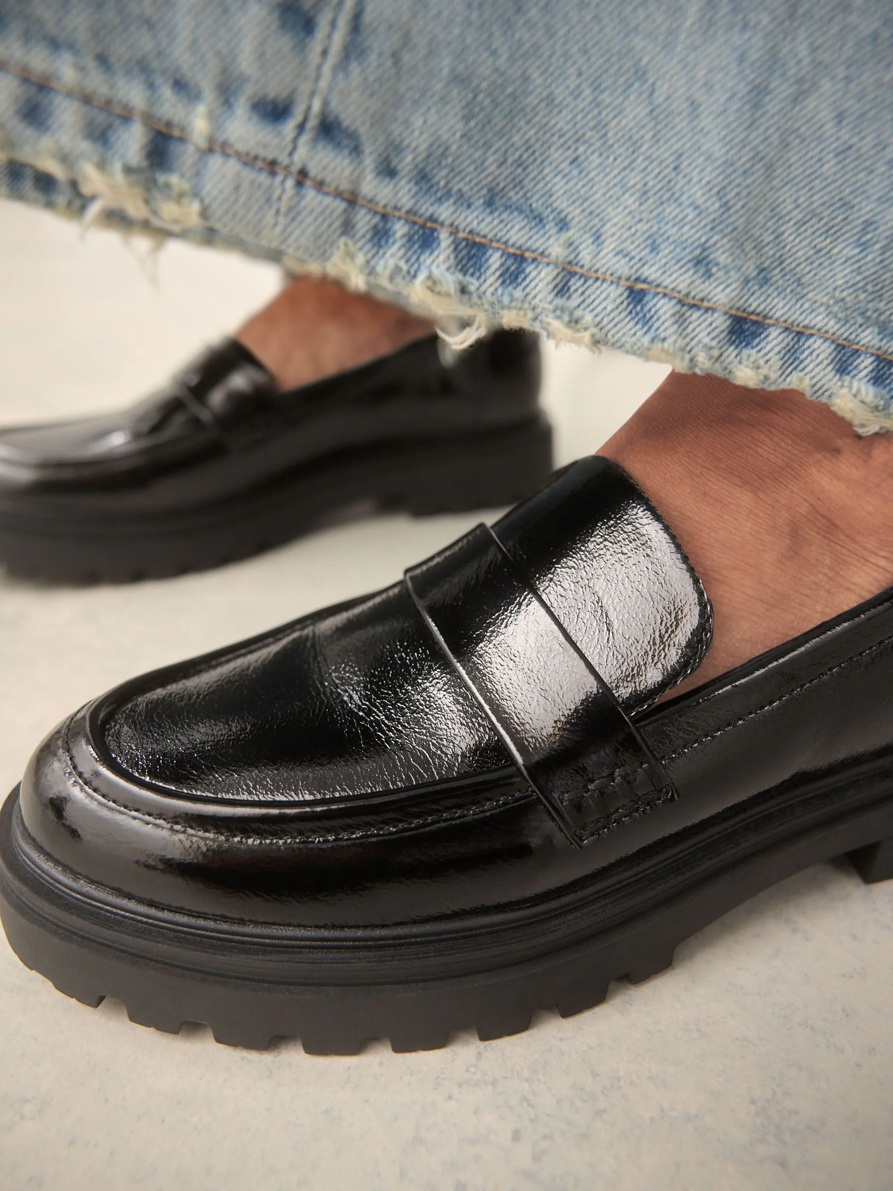 Zwart lak - Loafers met dikke zool