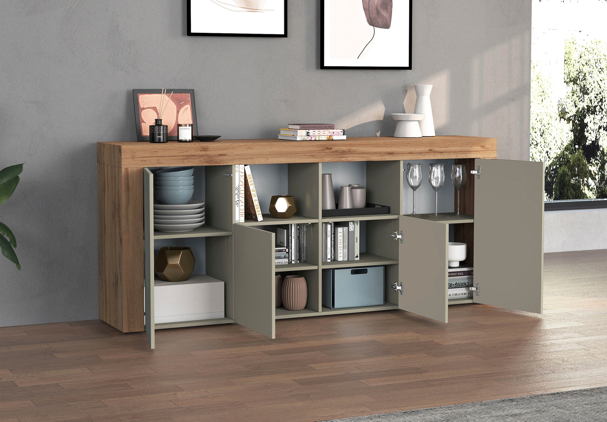INOSIGN Sideboard »CHRONOS Breite 200 cm  mit 4 Türen, 2 offene und 8 geschlossene Fächer« 1 Stk. tlg. Sideboard,Kommode, Schrank, Grifflos mit Push to Open, Made in Italy