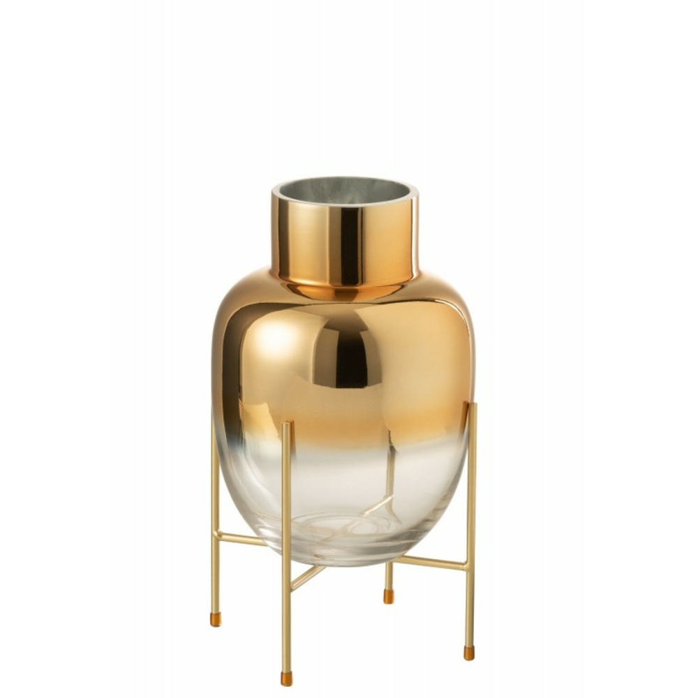 Vase cylindrique en verre sur pied or 18x32cm
